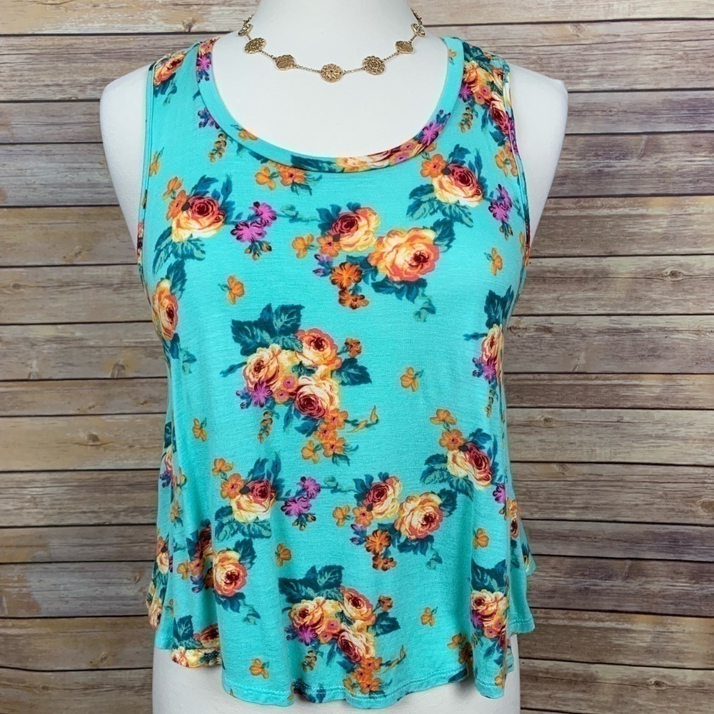 F21 M Blue/Green/Orange & Pink Floral Tank Top